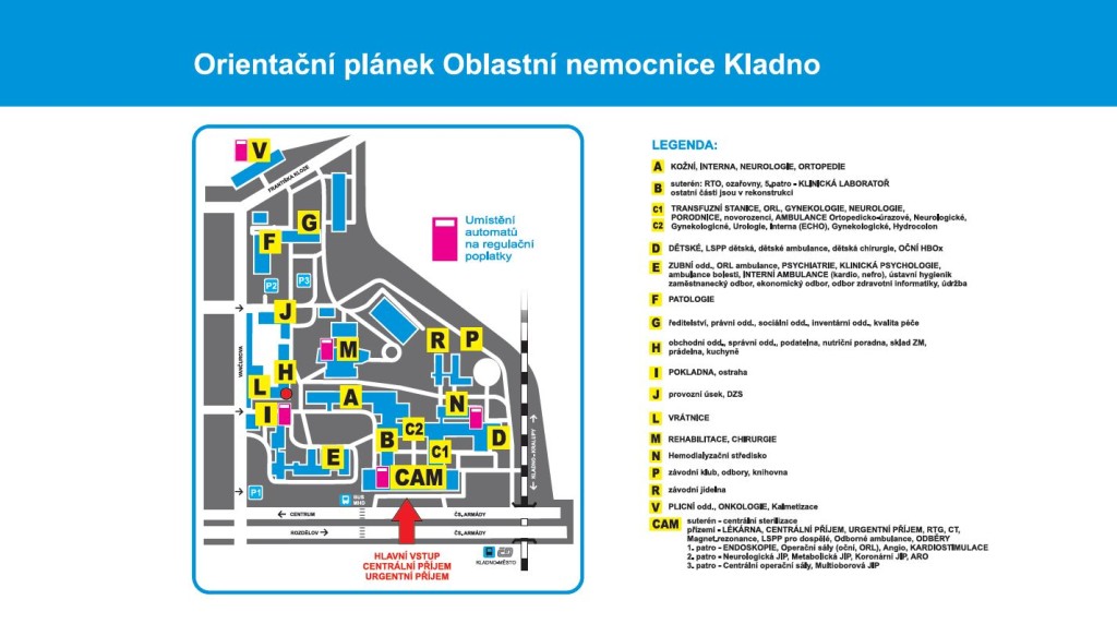 Orientační plánek Oblastní nemocnice Kladno - Kubeck